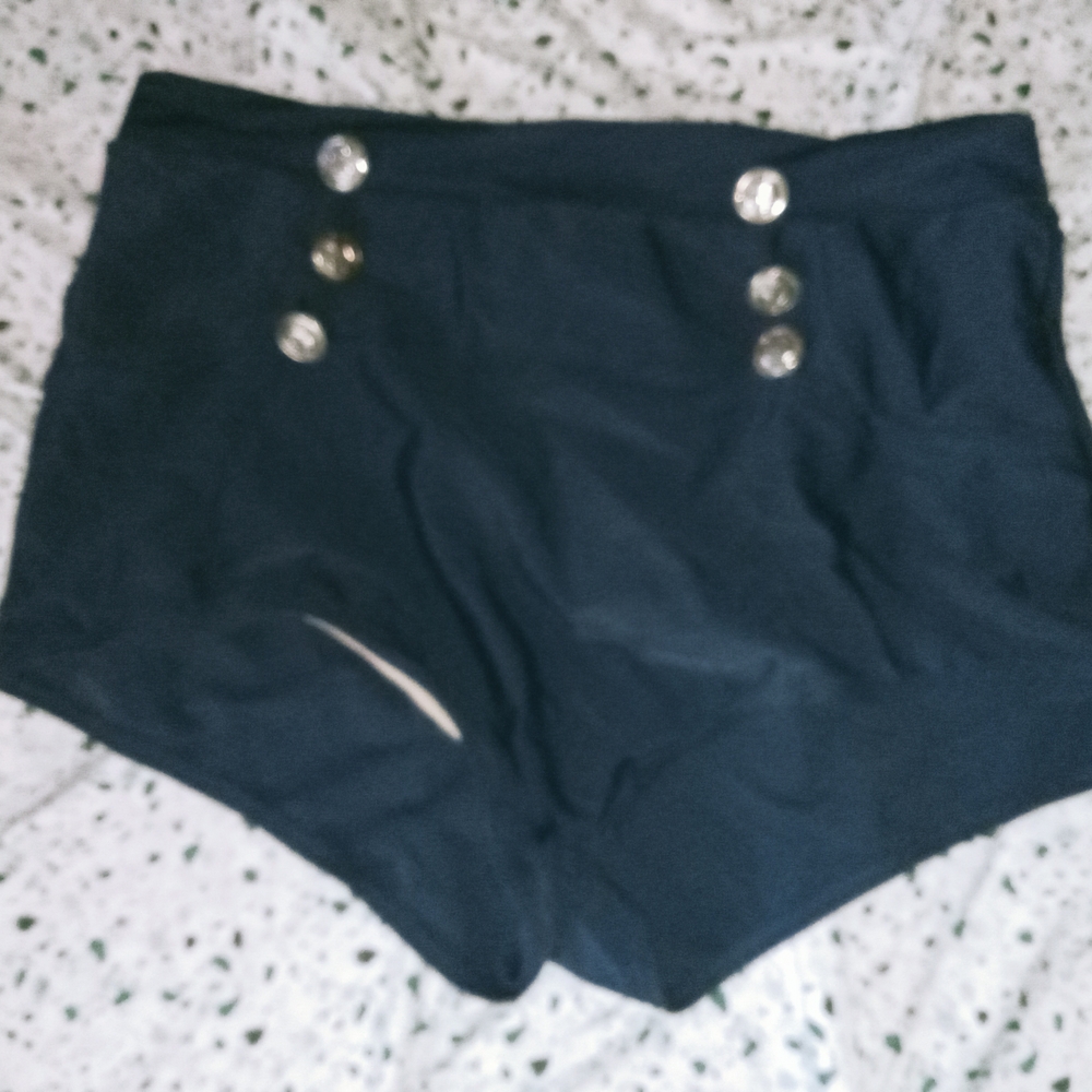 Navy Blue Juniors Bikini Bottoms with Button Detail